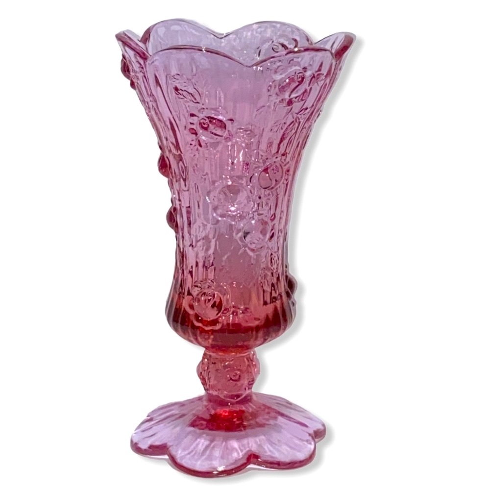 VTG • Fenton • Dusty Rose Pink • Cabbage Rose Embossed • Footed Vase